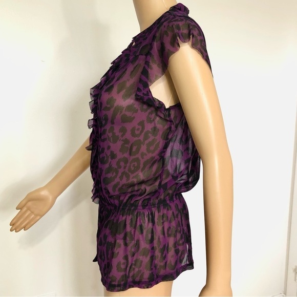 INC International Concepts Purple animal print ruffle blouse Top Size S - Picture 5 of 11